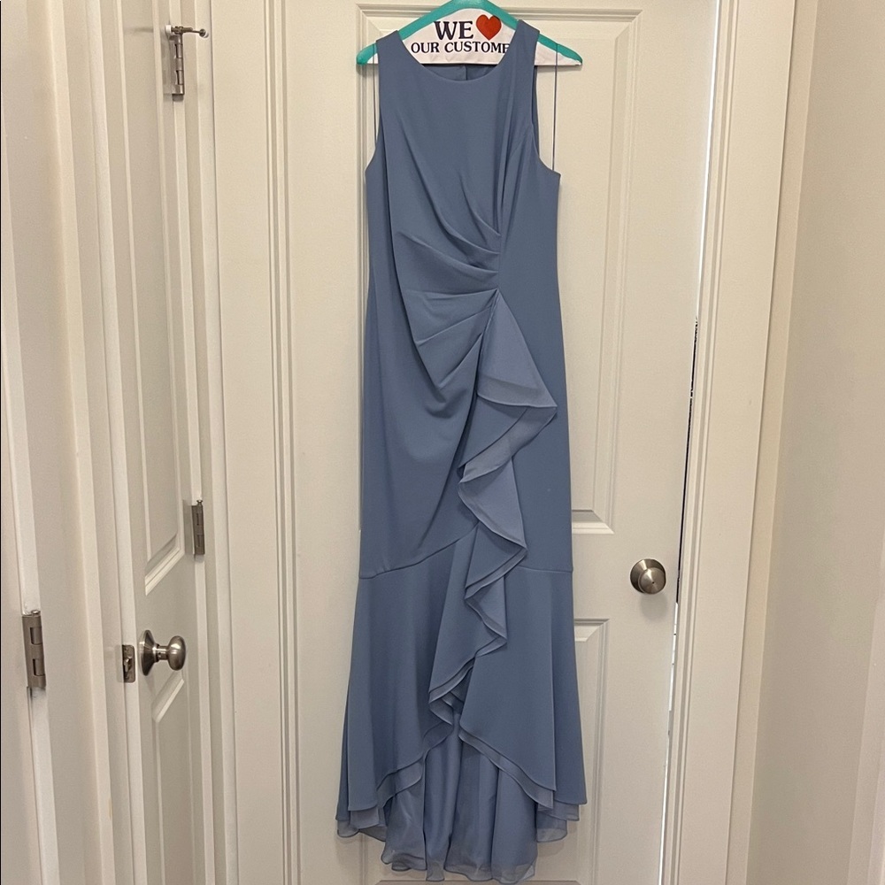 Adrianna Papell High Low Blue Ruffle Dress